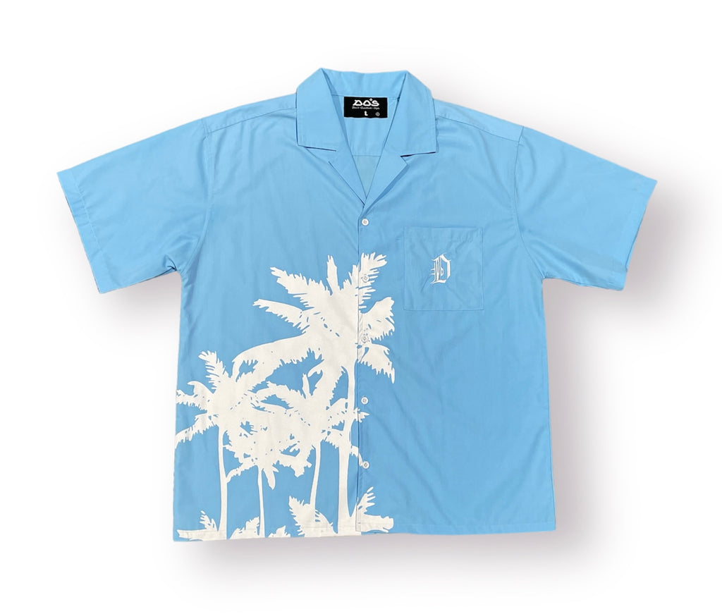 Palm Tree Beach Shirt - Light Blue/White