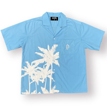 Palm Tree Beach Shirt - Light Blue/White